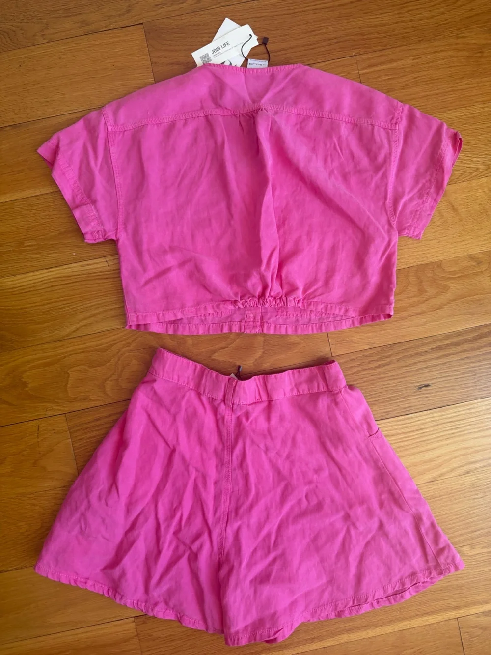 NEW size 11/12 Zara Hot Pink Button-Front Crop Top & Shorts Set